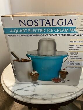 Nostalgia Electric Ice Cream Maker in Bright Blue with Silver Top